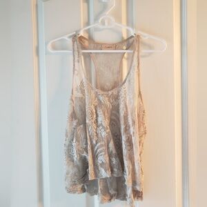 Gold metallic lace tank top